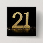 Badge Carré 5 Cm 21ème parties scintillant d'or noir, bouton d'effe (Devant)