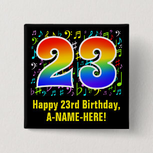 Badge Carré 5 Cm 23e anniversaire : Symboles de musique colorée, A