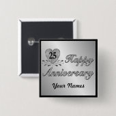 Badge Carré 5 Cm 25e anniversaire - Argent (Devant & derrière)