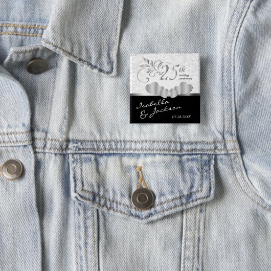 Badge Carré 5 Cm 25e anniversaire de Mariage d'argent (En situation)