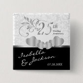 Badge Carré 5 Cm 25e anniversaire de Mariage d'argent (Devant)