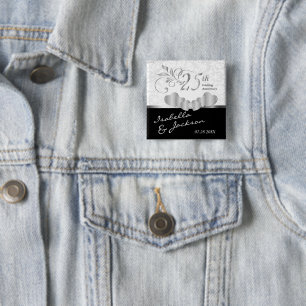 Badge Carré 5 Cm 25e anniversaire de Mariage d'argent