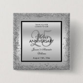 Badge Carré 5 Cm 25e anniversaire du Mariage Glitzy Silver & Black (Devant)