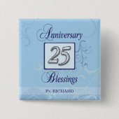 Badge Carré 5 Cm 25e anniversaire en bleu et argent (Devant)