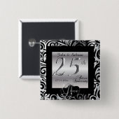 Badge Carré 5 Cm 25ème Anniversaire de noces d'argent (Devant & derrière)