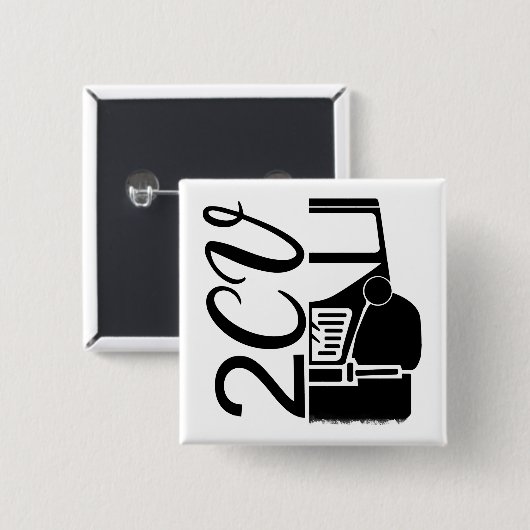 Badge Carré 5 Cm 2CV Deux Chevaux Black Chic Script Police Typograf (Devant & derrière)