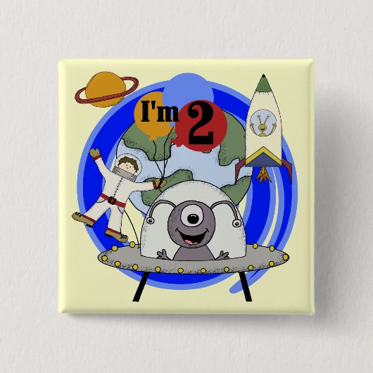 Badge Carré 5 Cm 2èmes T-shirts et cadeaux d'anniversaire d'espace (Devant)