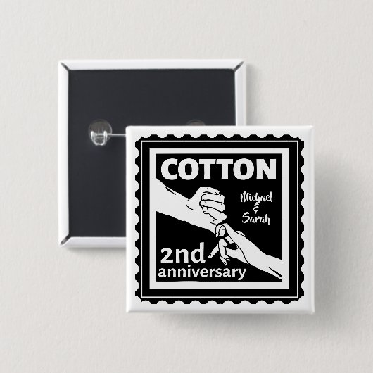 Badge Carré 5 Cm 2nd Wedding anniversary Holding hands (Devant & derrière)