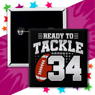 Badge Carré 5 Cm 34 ans Tackle Football Party 34e anniversaire