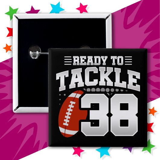 Badge Carré 5 Cm 38 ans Tackle Football Party 38e anniversaire