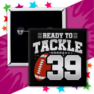 Badge Carré 5 Cm 39 ans Tackle Football Party 39e anniversaire