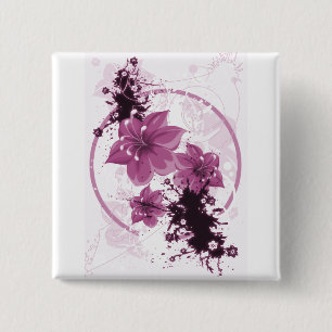 Badge Carré 5 Cm 3 jolies fleurs - rose