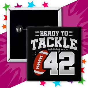 Badge Carré 5 Cm 42 ans Tackle Football Party 42e anniversaire