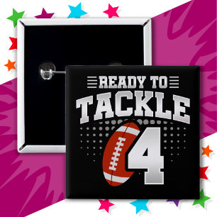 Badge Carré 5 Cm 4 An Tackball Party Enfants 4e anniversaire