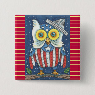 Badge Carré 5 Cm 4 juillet AMÉRICAINE OWL, Carré DE BOUTON D'OISEAU