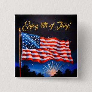Badge Carré 5 Cm 4 juillet drapeau USA #3