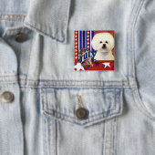 Badge Carré 5 Cm 4 juillet pétard - Bichon Frise (En situation)