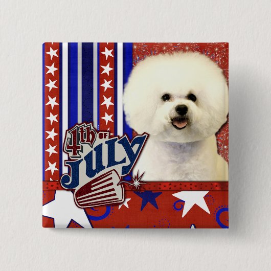 Badge Carré 5 Cm 4 juillet pétard - Bichon Frise (Devant)