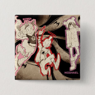 Badge Carré 5 Cm 4 petits monstres - groupe