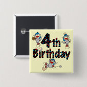 Badge Carré 5 Cm 4e anniversaire de baseball de singe de soq (Devant & derrière)