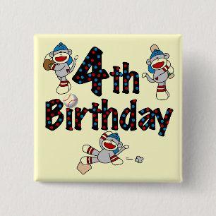 Badge Carré 5 Cm 4e anniversaire de baseball de singe de soq