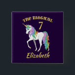 Badge Carré 5 Cm 4ème 5ème 6ème 7ème 8ème licorne personnalisée<br><div class="desc">La licorne mignonne avec l'arc-en-ciel a coloré la crinière et la queue. Personnalisez cette conception avec le nom et l'âge de votre propre enfant !</div>