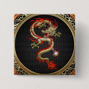 Badge Carré 5 Cm [500] Dragon chinois d'or Fucanglong