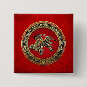 Badge Carré 5 Cm [500] Hokusai - Shoki Riding Shishi Lion