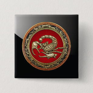 Badge Carré 5 Cm [500] Scorpion d'or sacré sur rouge