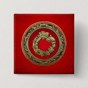 Badge Carré 5 Cm [500] Serpent Dieu Quetzalcoatl [Or]