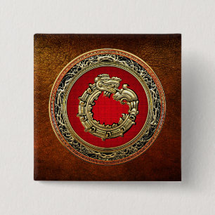 Badge Carré 5 Cm [500] Serpent Dieu Quetzalcoatl [Or]