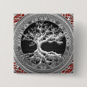 Badge Carré 5 Cm [500] Treasure Trove : Celtic Tree of Life [Argent