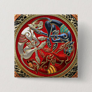 Badge Carré 5 Cm [500] Trésors celtiques - Trois Chiens sur l'or