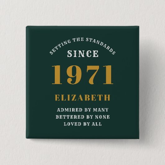 Badge Carré 5 Cm 50e anniversaire 1971 Gold vert pour sa personnali (Devant)