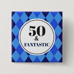 Badge Carré 5 Cm 50e anniversaire Cool bleu fantastique