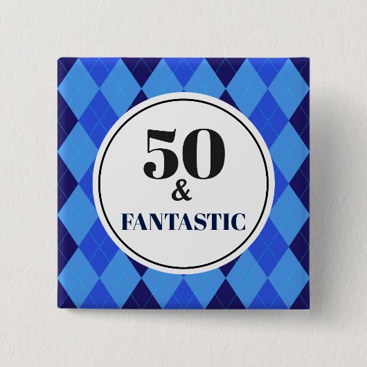 Badge Carré 5 Cm 50e anniversaire Cool bleu fantastique (Devant)