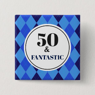 Badge Carré 5 Cm 50e anniversaire Cool bleu fantastique