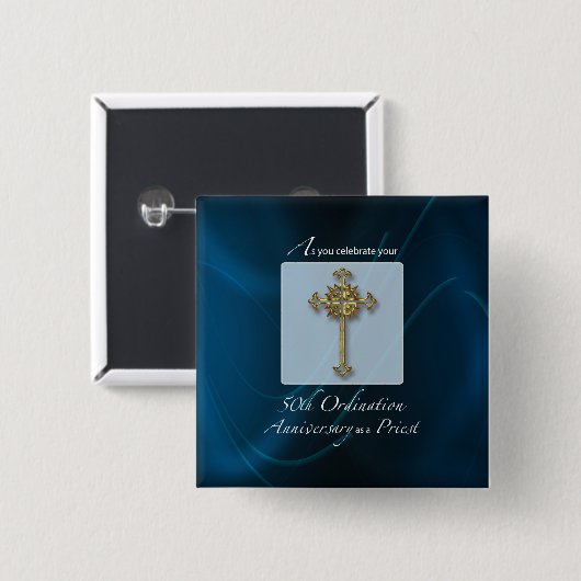 Badge Carré 5 Cm 50e anniversaire de l'ordination du prêtre (Devant & derrière)