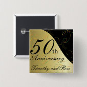 Badge Carré 5 Cm 50e anniversaire de Mariage d'or | Nom do-it-yours (Devant & derrière)
