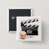 Badge Carré 5 Cm 50e anniversaire Movie Thème (Devant & derrière)