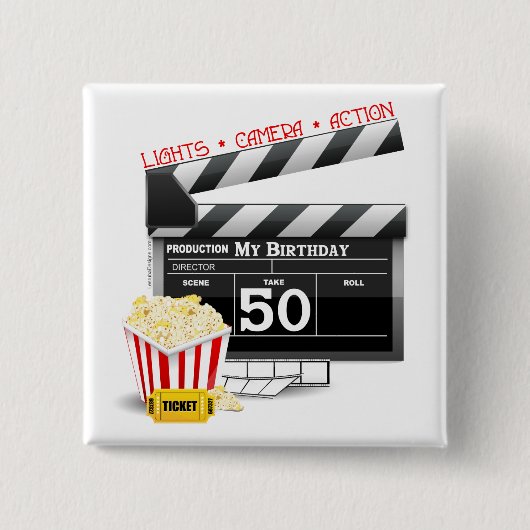 Badge Carré 5 Cm 50e anniversaire Movie Thème (Devant)
