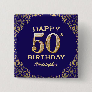 Badge Carré 5 Cm 50e anniversaire Parties scintillant marine bleu e
