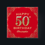 Badge Carré 5 Cm 50e anniversaire Parties scintillant rouge et or c<br><div class="desc">50e Anniversaire Parties scintillant rouge et or Bouton cadre. Pour plus de personnalisation,  cliquez sur le bouton "Customiser" et utilisez notre outil de conception pour modifier ce modèle.</div>