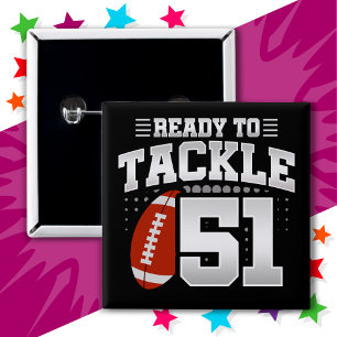 Badge Carré 5 Cm 51 ans Tackle Football Party 51e anniversaire