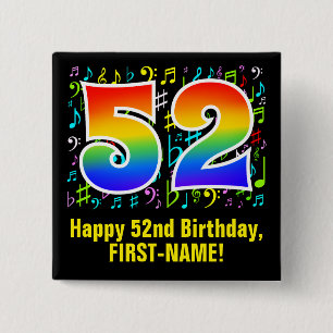 Badge Carré 5 Cm 52e anniversaire : Symboles de musique colorée, A