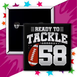 Badge Carré 5 Cm 58 Ans Tackle Football Party 58e Anniversaire