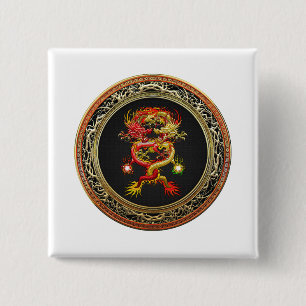 Badge Carré 5 Cm [600] Dragons rouges et jaunes