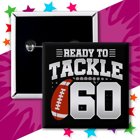 Badge Carré 5 Cm 60 ans Tackle Football Party 60e anniversaire