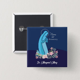 Badge Carré 5 Cm 60e anniversaire de la vie religieuse Nun Fleur ro