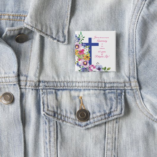 Badge Carré 5 Cm 60e Anniversaire, Nun, Religious Life Cross (En situation)